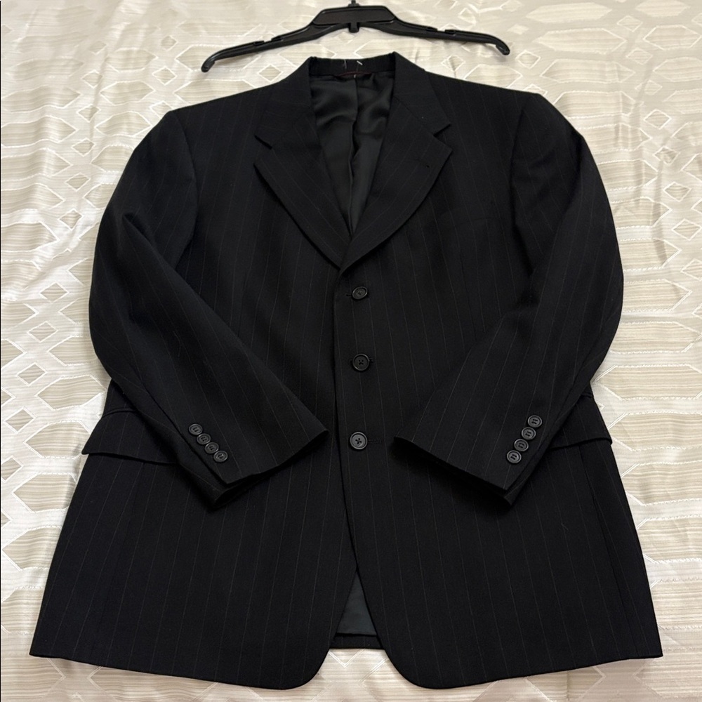 Hart Schaffner Marx black pin stripe suit blazer jacket sport coat 100% wool 41R